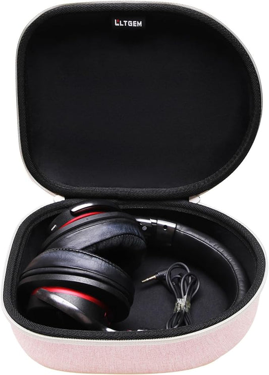 Headphone Headset Case Compatible with Audio-Technica ATH-M20x/JBL/Raycon/Soundcore Anker/Sony/Beats/JLab/TOZO/Logitech/BERIBES/KVIDIO Headphones, Large Headphone Case Hard Shell(Pink+Black)