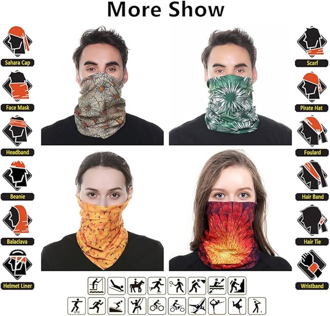 VANCROWN Headband Neck Gaiter Head Wrap Headwear Face Mask Magic Scarf Bandana for Men and Women