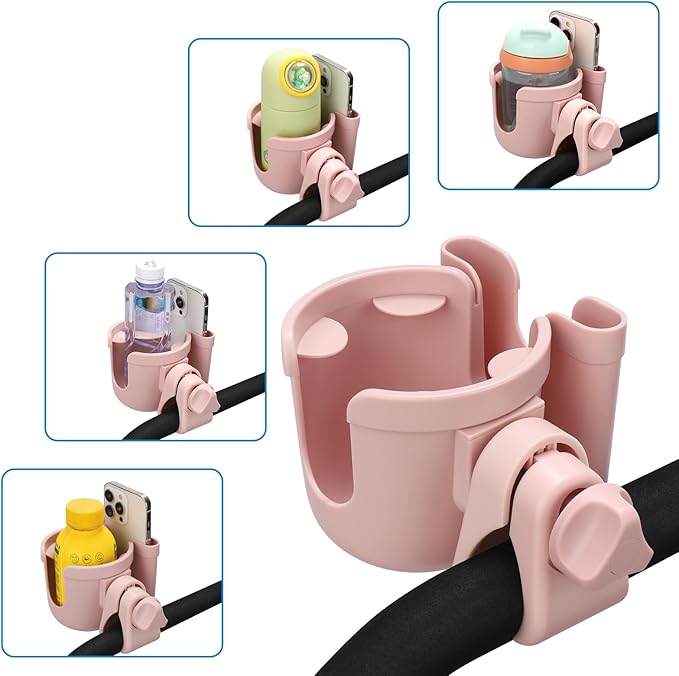 Accmor Stroller Cup Holder with Phone Holder, Bike Cup Holder, Universal Cup Holder for Uppababy Nuna Doona Strollers, 2-in-1 Cup Holder for Walker, Wheelchair, Scooter