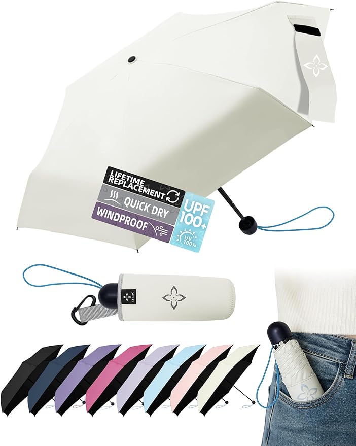 Mini Travel Umbrella for Rain - 43" Large Coverage Small Compact Umbrella, Reinforced Strong Frame, Lightweight Portable Parasol with UPF 100+ UV Protection, Gifts for Adults, Seniors & Students
