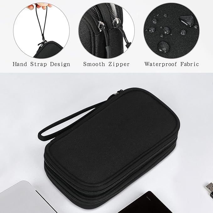 Skycase Electronic Organizer Travel Case - Waterproof Travel Cord Pouches for Organization, Cable Organizer, All-in-One Double Layers Storage Bag for Accessories, Charger, Cable, Black - Large