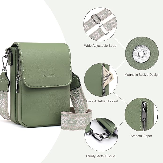 POIUGOYA Crossbody Bags for Women,Small Crossbody Purse with Triple Compartments,Cell Phone Wallet with Card Slots for Travel | Small