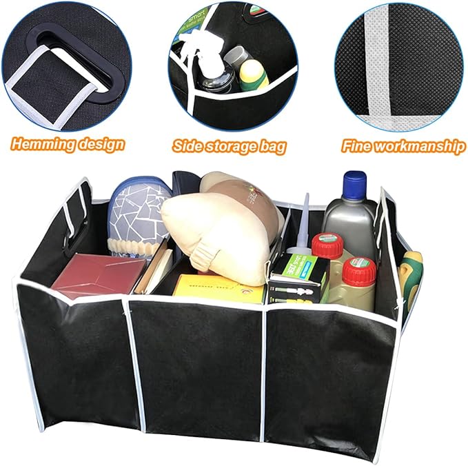 Osilly Car Trunk Organizer, Foldable Storage Organizer with 3 Compartments, Large Capacity Storage Box for Auto, Portable Waterproof Bag for Cargo Trunk, Universal for SUV, Truck, Van