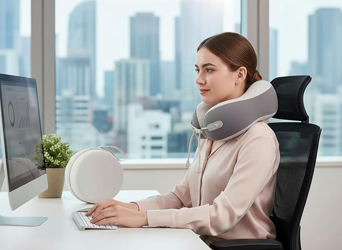 Travel Pillow with Cool Material,Neck Pillow for Traveling 100% Pure Memory Foam,Travel Neck Pillow with Hard Case, Airplane Pillow for Traveling,Travel Essentials (Grey)