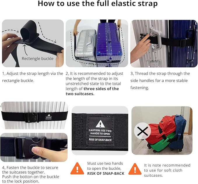 Luggage Straps 3 PCS for Suitcases, Connector Strap with Heavy Duty Lockable Buckle Connect 2 Suitcases, a Luggage Hook with Velcro Fixing Travel Accessories, Bags, a Bag Strap Adding a Backpack
