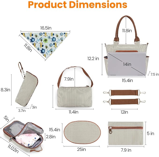 Moclever 8pc Diaper Tote Set, Baby Essentials with Multifunctional Diaper Bags, Bottle & Mesh Bag