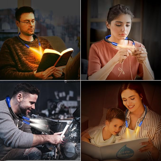 Gritin LED Neck Reading Light,Book Light for Reading in Bed-Eye Caring 3 Colors, Dimmable Brightness, Bendable Arms, 80+Hrs Runtime, Neck Round Design, Lightweight for Crafting, Knitting-Dark Blue