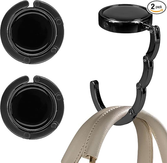 kwmobile Purse Hook for Table - Set of 2 Purse Holder - Folding Handbag Hanger - Portable Bag Holder - Bag Hooks for Desk - Table Hook Black