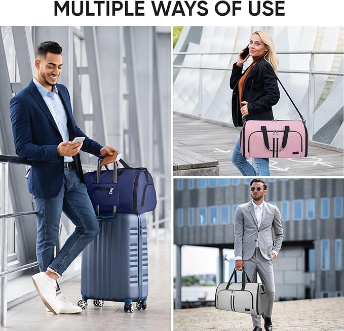 BALEINE Travel Garment Bag, Travel Suit Bag for Men, Water Resistant Carry on Garment Bag for Hanging Clothes, Garment Duffel Bag for Travel Business (Dark Gray-Convertible)