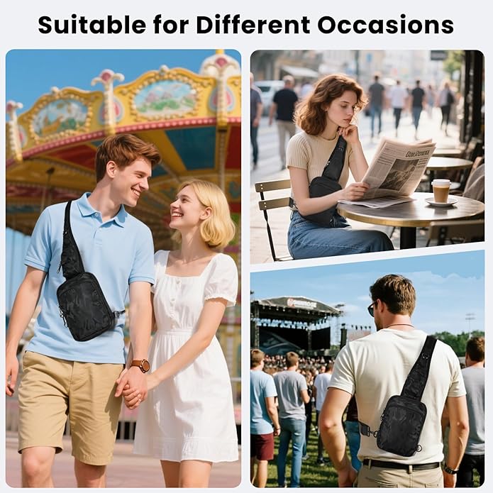 Sling Bag, Crossbody Bag with Zipper Lock, RFID & Water Resistant for Women and Men Small Chest Bag for Travel Casual