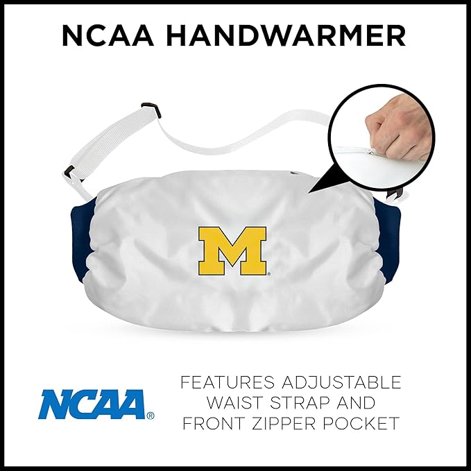 Northwest NCAA Michigan Wolverines Hand Warmer with Adjustable Waist Strap, Officially Licensed Cold Weather Hand Muff for College Sports, Outdoor Sports, Insulated Pocket, Polyester, 7 x 15 in