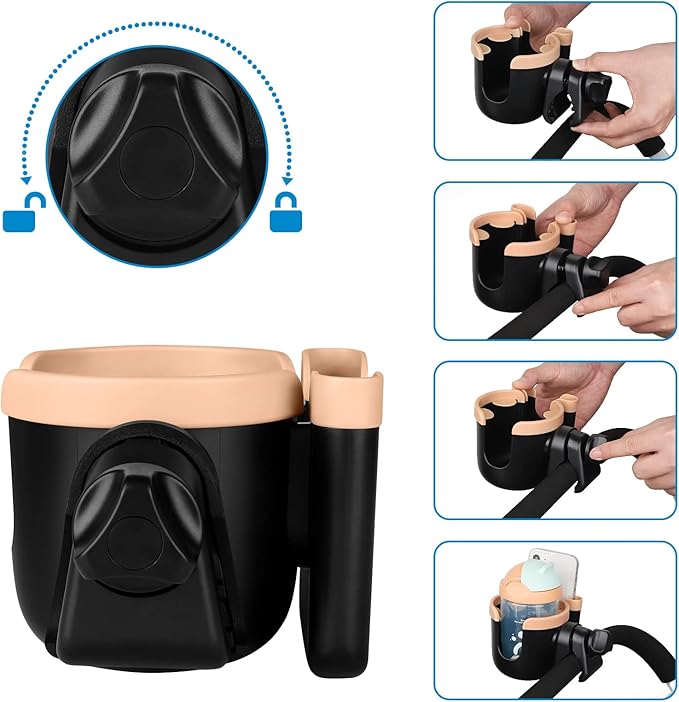 Accmor Stroller Cup Holder with Phone Holder, Bike Cup Holder, Universal Cup Holder for Uppababy Nuna Doona Strollers, 2-in-1 Cup Holder for Walker, Wheelchair, Scooter