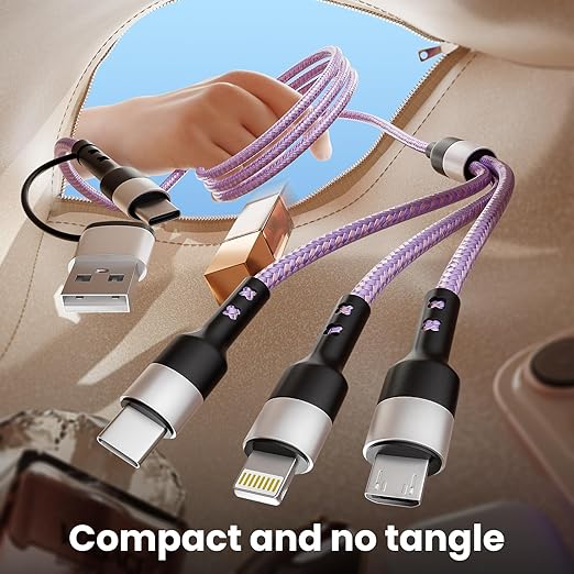 Travel Essentials, 3 in 2 Multi Charging Cable USB C Charger for iPhone 17, Multi Charger Cord with Type C/IP/Micro USB, Compatible for iPhone 17 to 11, Android, Galaxy, iPad, 2Pack-5FT