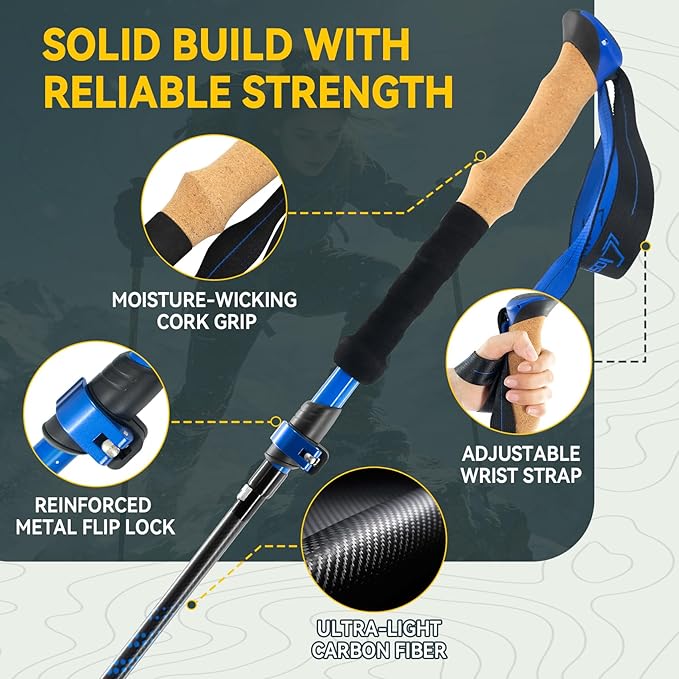 Clostnature Collapsible Trekking Poles for Hiking – Carbon Fiber Folding Hiking Poles, Telescopic Lightweight Trekking Sticks for Women, Men, Seniors, Retractable Nordic Walking Sticks for Climbing