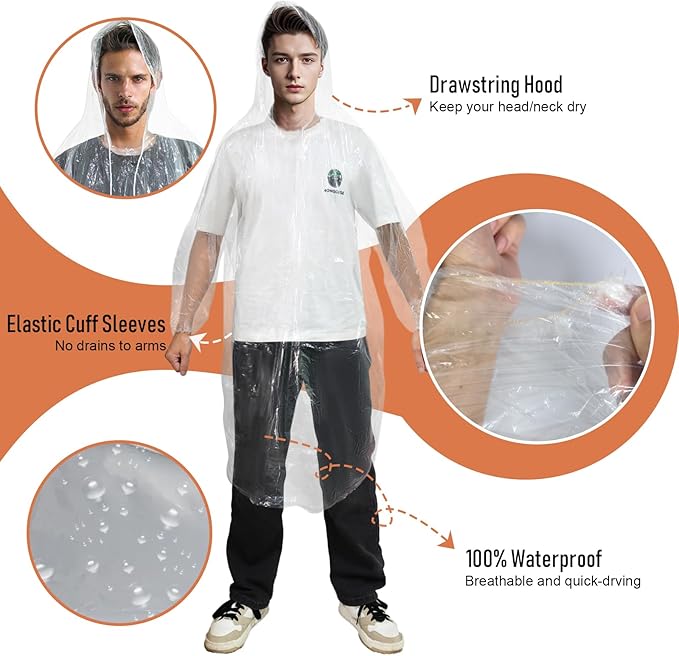 Ponchos Family Pack, Rain Poncho for Adults and Kids Disposable Emergency Rain Ponchos