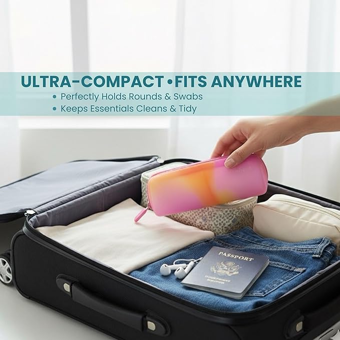 Cotton Round Swab Travel Case, 2 in 1 Portable Hair Accessories Organizer, Hair Tie Organizer, Hair Tie Holder, Bobby Pin Holder, Travel Qtips Case, Purse Organization, Floss Holder (Peach Sunrise)