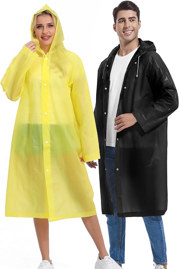 2PCS Rain Ponchos for Adults Reusable Rain Coats for Adults Rain Jackets Raincoats for Men Women