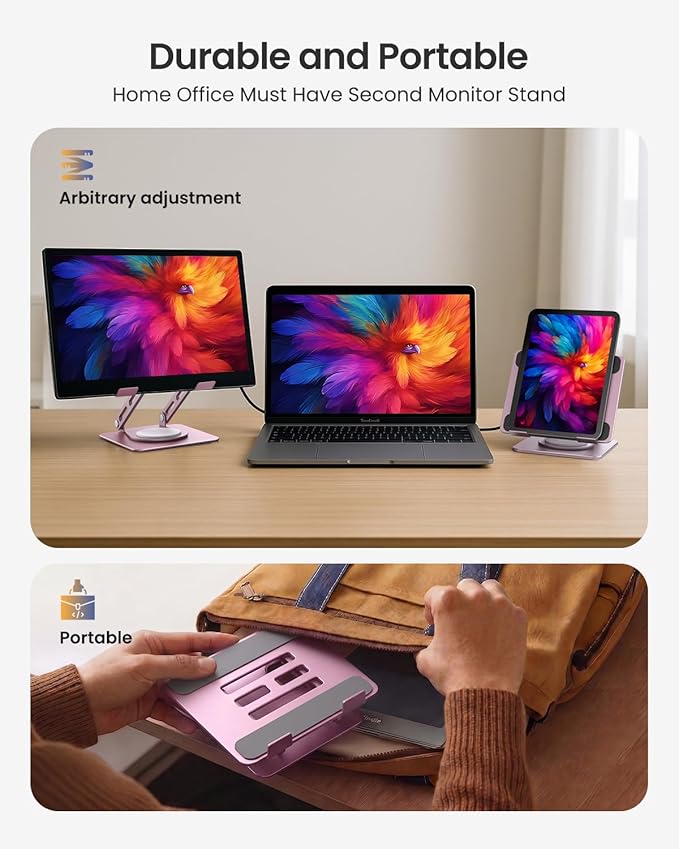 LOXP Metal Tablet Stand, 360 Rotating iPad Stand with Heavy-Duty Base, Tablet Holder Compatible with 4.7-16.9" Device, iPad Pro Air Mini, Kindle, Surface Tablet, Portable Monitors - Purplish Pink