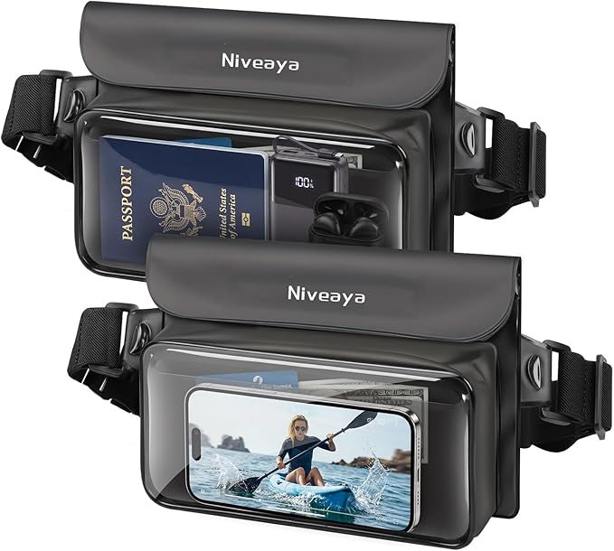 Niveaya IPX8 Waterproof Fanny Pack for Men Women, Large Capacity Touch Screen Dry Bag for Kayaking, Paddle Boarding, Waterpark & Swimming Essentials, Adjustable Waist Strap Pouch for Cell Phone