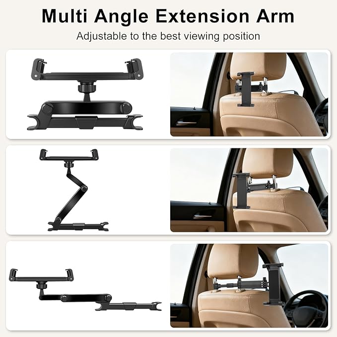 Tablet Holder for Car Headrest, 2 Packs Adjustable 360° Rotating Car Tablet Mount, Car Back Seat Stand for ipad, Road Trip Essentials for Kids, Compatible with 5.2-10.3" iPad Pro, Air, Mini