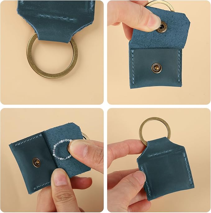 Jack&Chris Genuine Leather SD Card Holder Keychain, Anti-Shock Anti-Dust SD Card Case, Portable Camera Accessories for SD CF CFexpress Micro SD Nano SIM and Micro SIM Cards, Blue 4 Packs