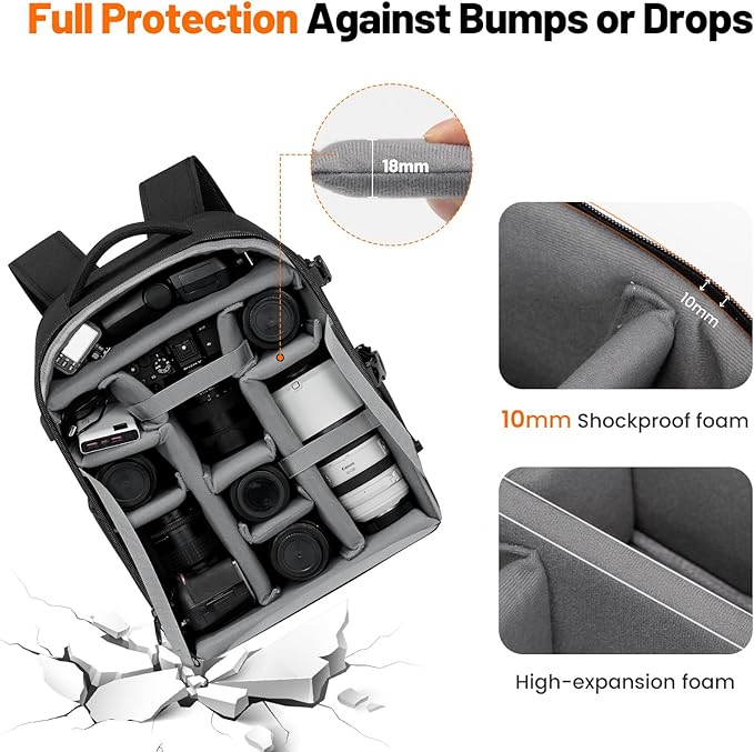 Cwatcun DSLR Camera Backpack，Large DSLR Camera Bag with 17" Laptop Compartment, Waterproof & Tripod Ready