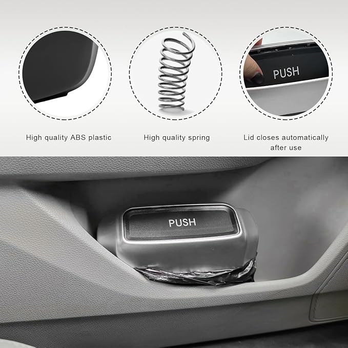 Car Trash Can with Lid, Leakproof Auto Garbage Can Mini Hanging Dustbin with 30 Trash Bags, Waterproof Plastic Garbage Organizer for Vehicle Home Office, Car Accessories (Silver)