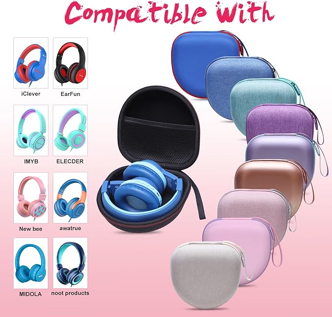 Kids Headphones Case Compatible with iClever BTH12 / HS19 / BTH26 / JoySpark-T5 / Candy Bila BH03 / EarFun/IMYB/MIDOLA MD-B01 / noot Products Foldable Kids Headphones, Purple+Green Edge (Case Only)