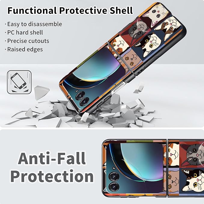 for Motorola Razr Plus 2025 Case,for Razor Plus 2025 Phone Case Cute Slim Hard PC Ultra-Thin Anti-Scratches Shockproof Protective Cover,Cartoon Cat