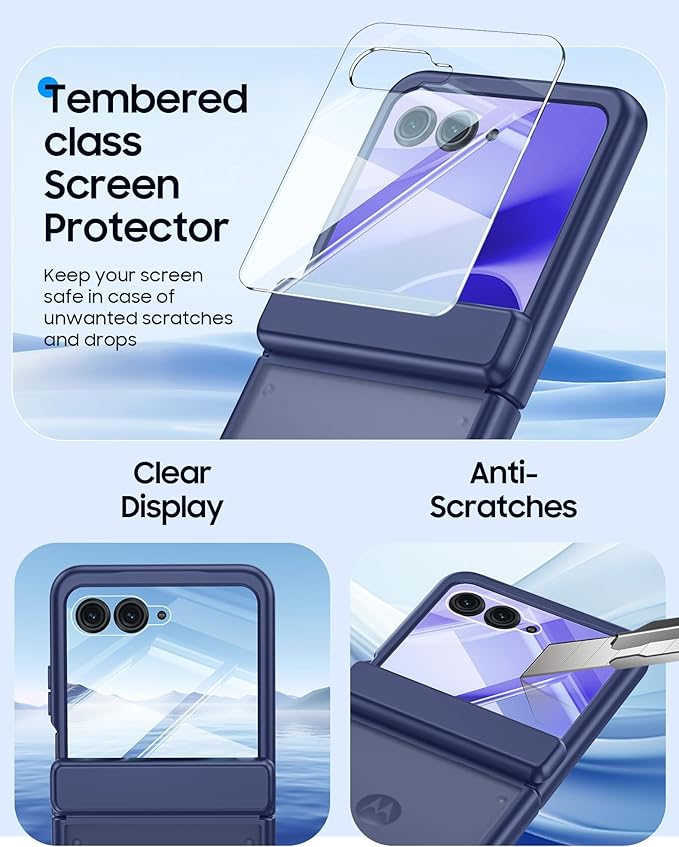 for Motorola Razr 2025 Case/Razr 2024 Case with Hinge Protection, Screen Protector, Ultra-Thin Skin Feel Translucent Frosted, Shockproof Cover for Razr 2025/2024-Blue (NOT for Plus/Ultra)