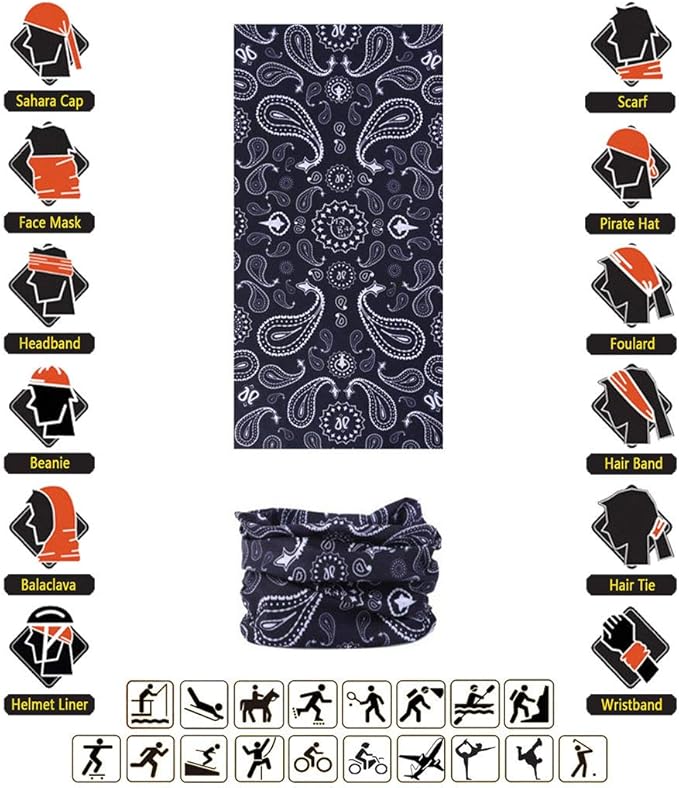 VANCROWN Headband Neck Gaiter Head Wrap Headwear Face Mask Magic Scarf Bandana for Men and Women