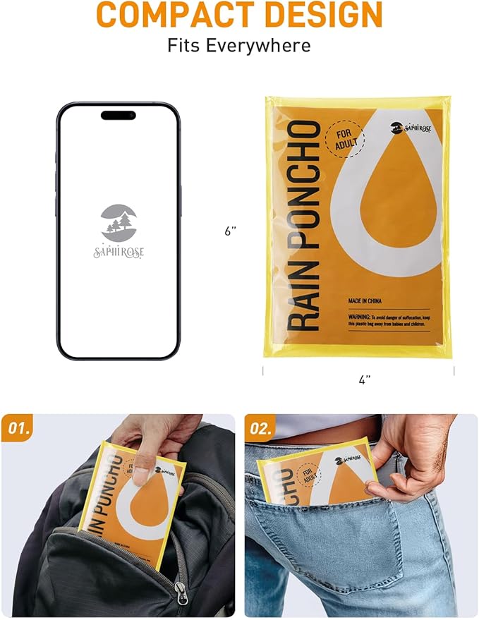 SaphiRose Disposable Rain Ponchos Emergency Clear Poncho