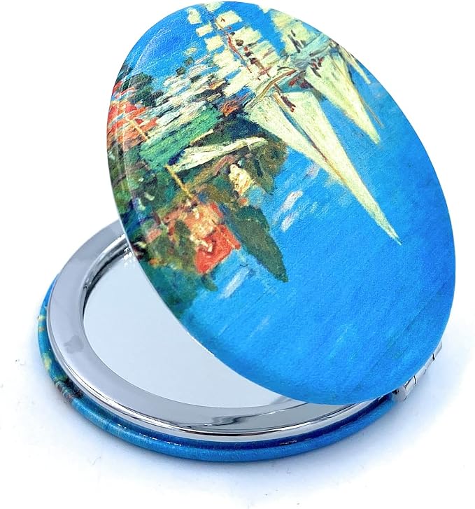 Small Compact Mirror for Men Small Bag Mirror Lightweight Portable Mirror Hand Mirror Claude Monet Sea Argenteuil Birthday Gift for Friend