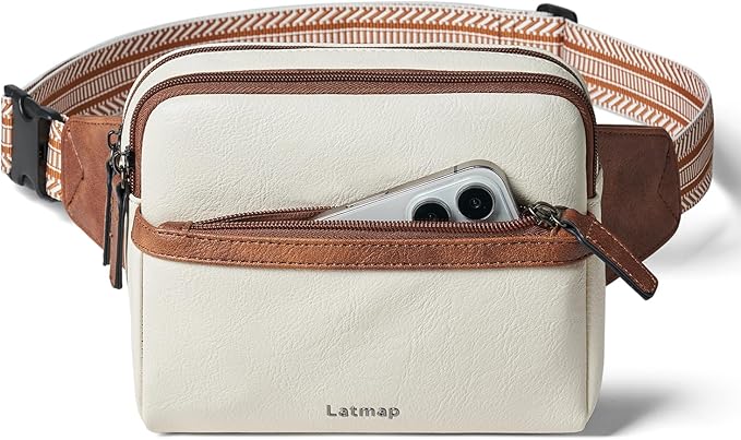 LATMAP 3L Fanny Packs Belt Bag for Women Small Everywhere Crossbody Bag Waist Packs Faux Leather Sling Chest Travel Purse