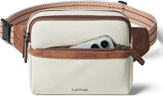 LATMAP 3L Fanny Packs Belt Bag for Women Small Everywhere Crossbody Bag Waist Packs Faux Leather Sling Chest Travel Purse