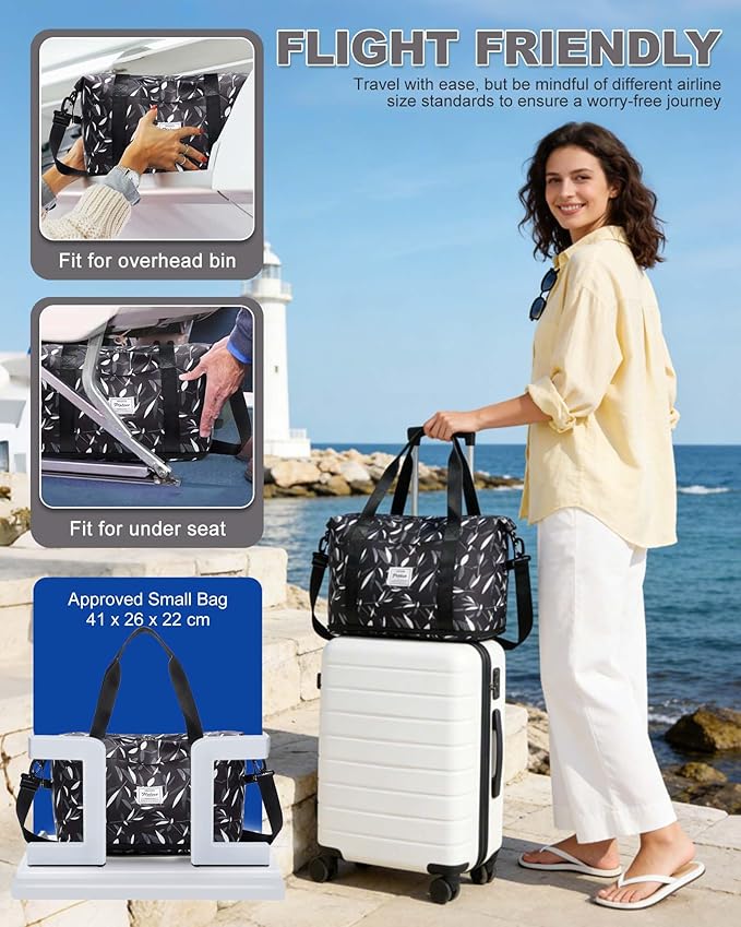 Travel Duffel Bag, Sports Tote Gym Bag, Shoulder Weekender Overnight Bag for Women