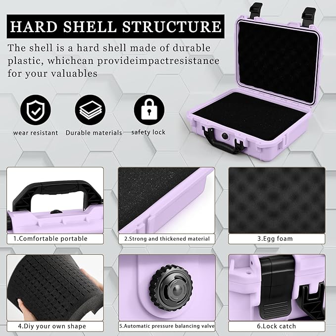 Relaxweex 1 Pcs Waterproof Hard Case with DIY Customizable Foam Insert Portable Protective Case with Knife for Camera Drones Equipments Tools Test Instruments(Purple,14.3 x 11.4 x 4.5 Inch)