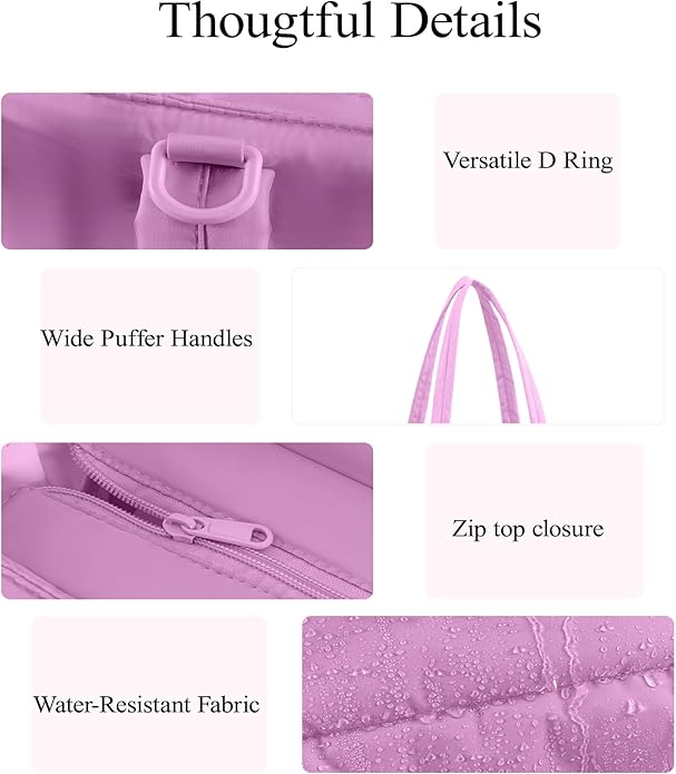 Puffer Tote Bag for Women, Quilted Bow Tote Bag with Cup Holder & 15.6 In Laptop Compartment for Work, Travel, Gym, College