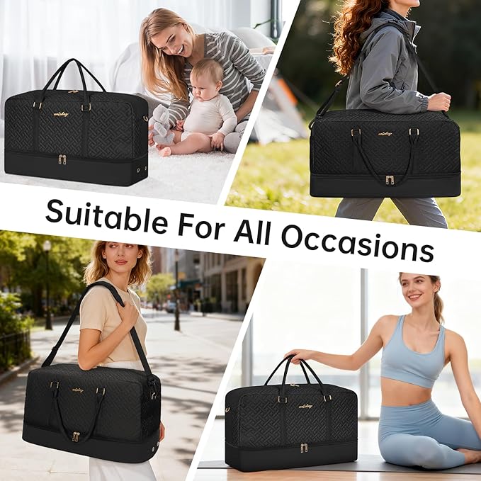 Weekender Bag for Women, 5 Pcs Set Carry on Overnight Bag, 23" Large Travel Duffel Bag with Waterproof Shoe Compartment for Weekend Travel Business Trip
