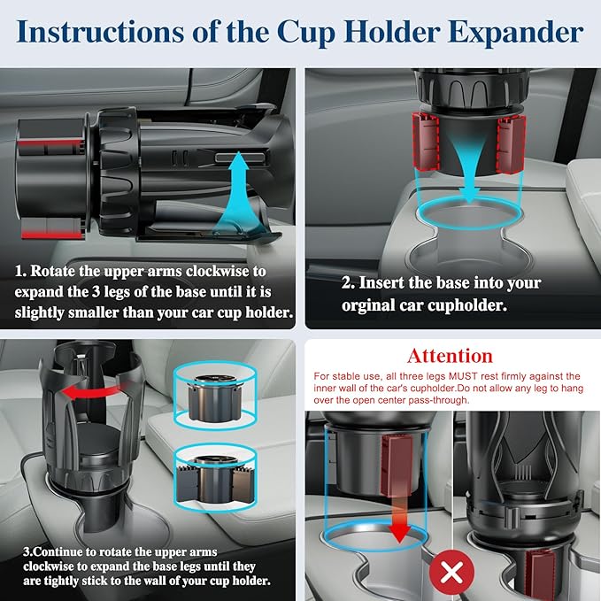 Car Cup Holder Expander, Cup Holder Extender Adapter with Expandable Arm and Adjustable Base, Compatible with Yeti Ramblers, Hydro Flasks, Stanley, Owala Most Coffee Mugs Bottles & Cups (CUP-B-2pack)