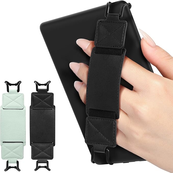 MoKo 2 Pack Security Hand Strap for 6-8" Kindle eReaders Fire Tablet-Kindle/Kobo/Voyaga/Lenovo/Sony E-Book Tablet, High-Elasticity Versatile Hand Strap Lightweight Finger Grip Holder,Agave Green+Black