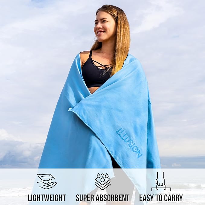 illusion Extra Large Microfibre Swimming Towel (71 '' Lx32 '' W)–Compact, Lightweight & Quick Dry Towel-Perfect for Travel, Gym, and Swim Towels Ideal for Post-Workout Showers & After Swimming