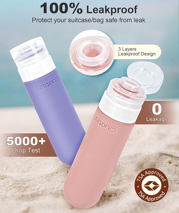Quatish Travel Bottle for Toiletries 6 Pack, Original Patented Leakproof 3oz Tsa Approved Travel Size Container, BPA Free Silicone Shampoo and Conditioner Bottle, Cruise Camping Essentials, Dustypink