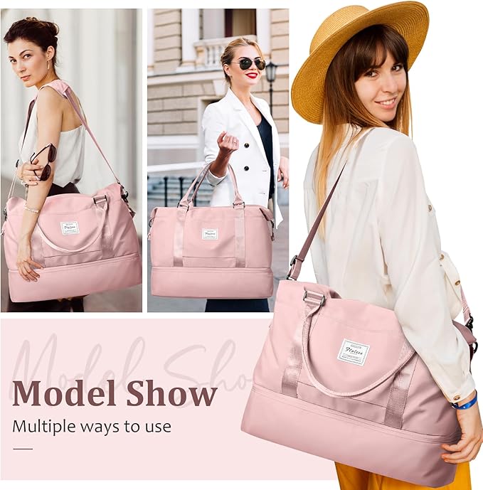 Weekender Bags for Women,Carry On Overnight Travel Duffel Bag with Shoes Compartment & Toiletry Bag,Extra Large,Pink