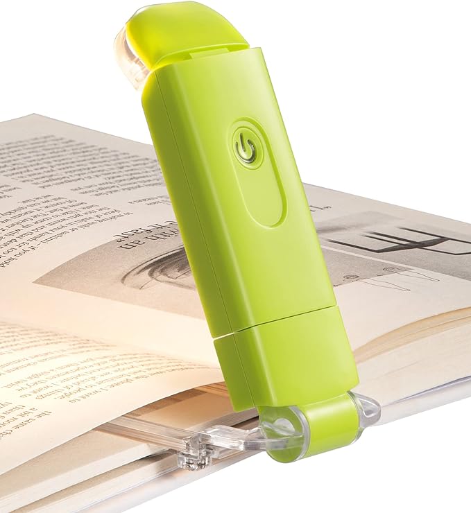 DEWENWILS Book Reading Light, USB Rechargeable Booklight for Reading at Night, LED Clip On Book Lights for Kids, Bookworms, Blue Light Blocking, Amber + Warm White (Green)