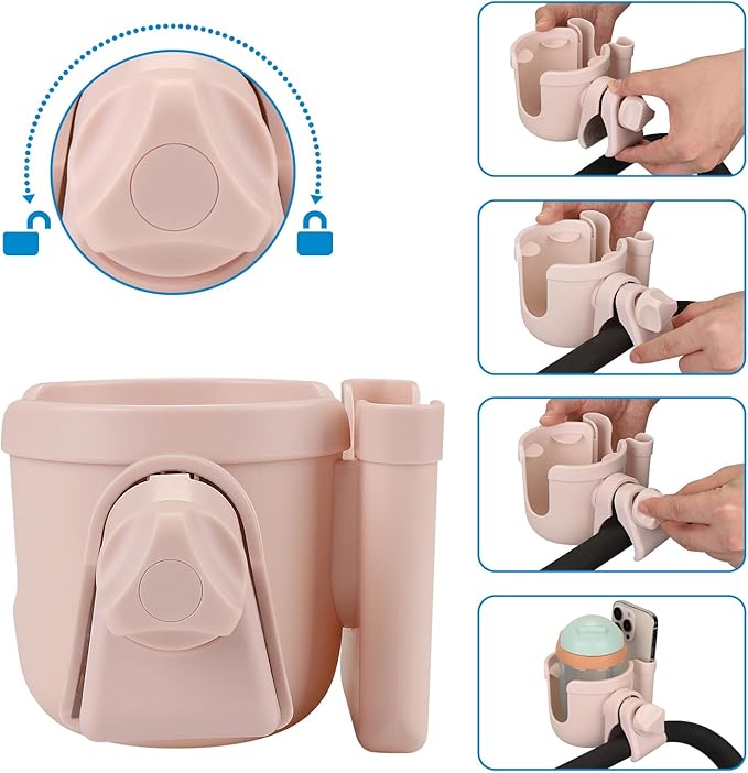 Accmor Stroller Cup Holder with Phone Holder, Bike Cup Holder, Universal Cup Holder for Uppababy Nuna Doona Strollers, 2-in-1 Cup Holder for Walker, Wheelchair, Scooter
