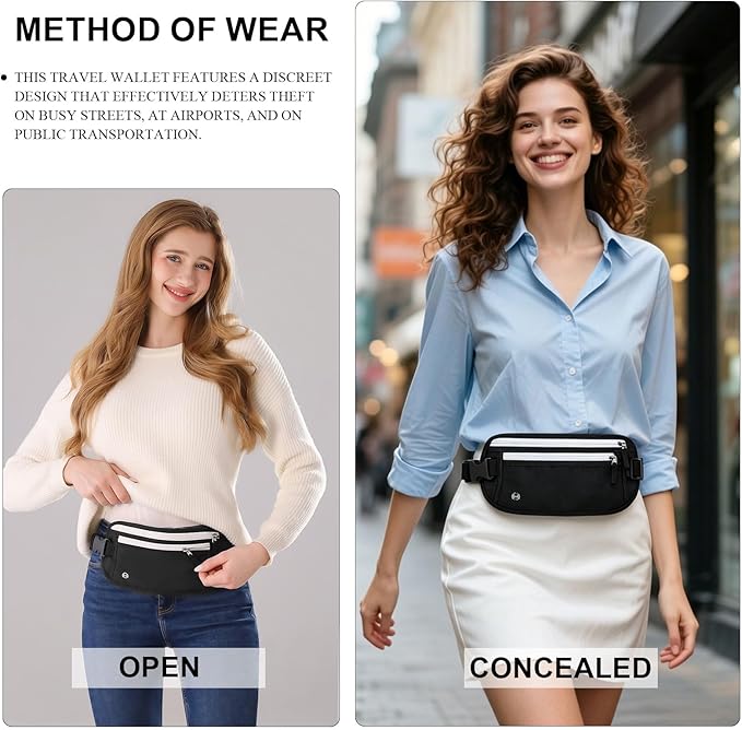 XIEEAOZEE Travel Money Belt, Travel Waist Wallet with RFID Blocking & Hidden Fanny Pack for Men and Women, Hidden Passport Holder to Protect Credit Cards, Passports and Documents
