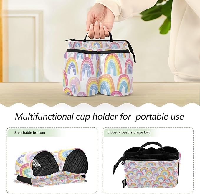 Luggage Cup Holder for Suitcases Free Hands Suitcase Cup Holder Travel Luggage Drink Holder Portable Luggage Cup Caddy Bag Carrier with Handle Gradient Cute Rainbows