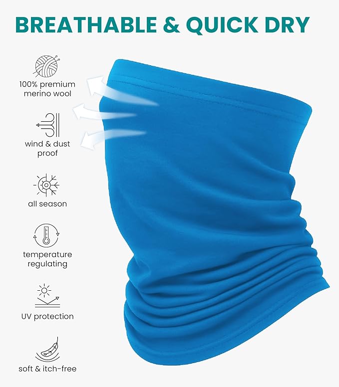 Merino.tech Merino Wool Ski Neck Gaiter - Face Mask Neck Warmer for Men & Women