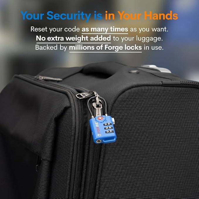 Bright Colors, TSA Approved Cable Luggage Locks 2 Pack Blue, Re-settable Combination with Alloy Body